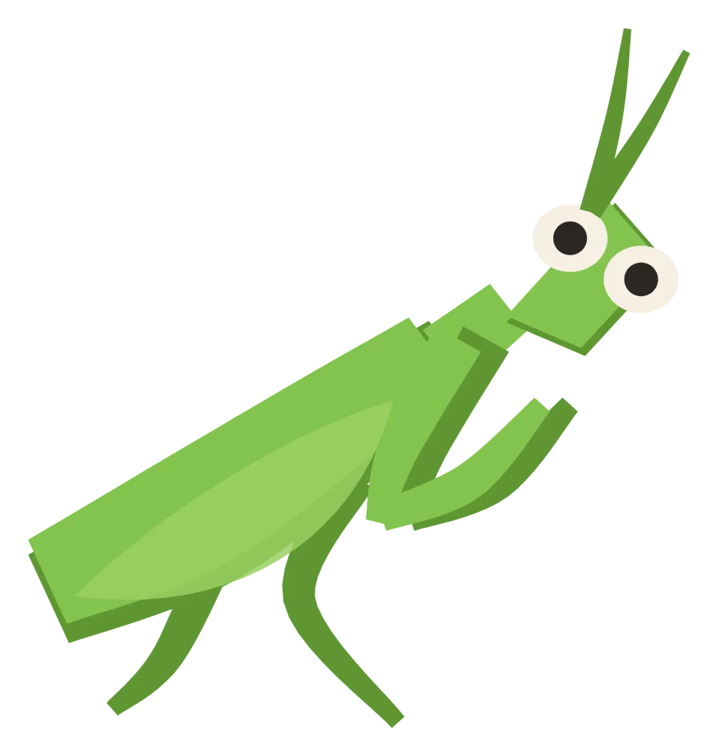 A green praying mantis in side view, with a triangular head, large eyes and forelegs folded up in front.