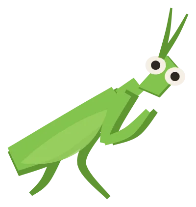 A green praying mantis in side view, with a triangular head, large eyes and forelegs folded up in front.