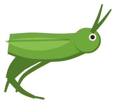 A green grasshopper in side view, with a long folded hind leg, wings along its back and long antennae.