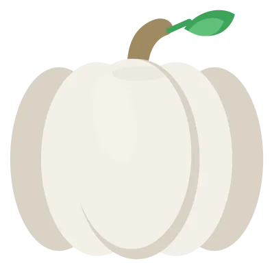 A pale cream-white pumpkin with soft grey ribbing and a short tan stem.