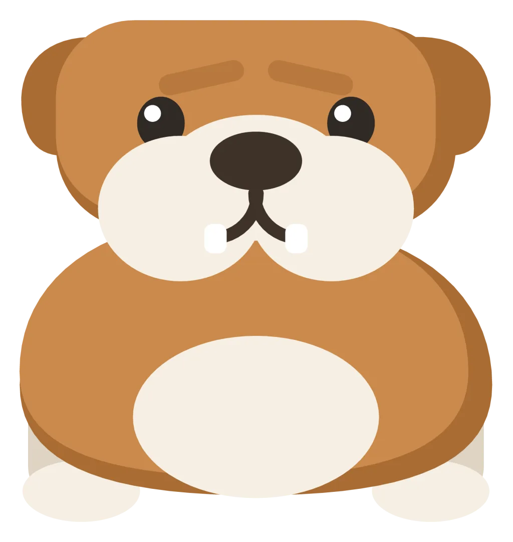 A cream and tan bulldog standing square on, wider than it is tall, with a flat wrinkled face.