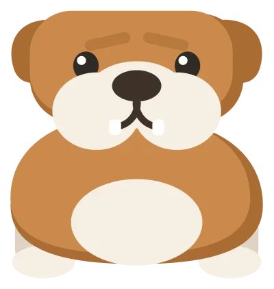 A cream and tan bulldog standing square on, wider than it is tall, with a flat wrinkled face.