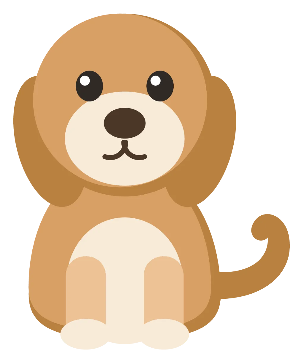 A friendly tan dog sitting upright with long floppy ears, a cream muzzle and chest, and a curled tail.