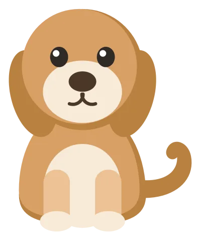 A friendly tan dog sitting upright with long floppy ears, a cream muzzle and chest, and a curled tail.
