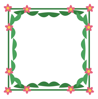A rectangular page border with green leaves and small pink flowers at each corner.