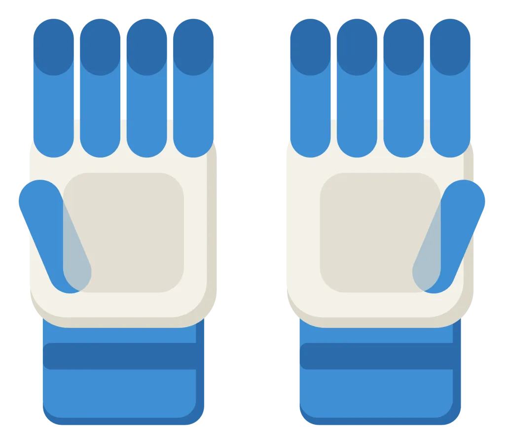 A pair of blue and white goalkeeper gloves with padded palms and wide wrist straps.