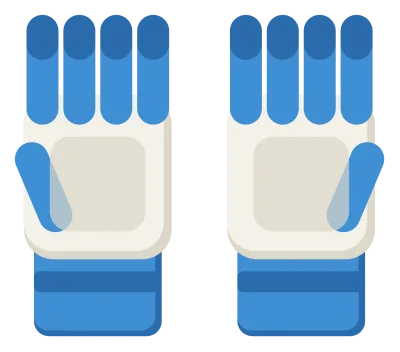 A pair of blue and white goalkeeper gloves with padded palms and wide wrist straps.