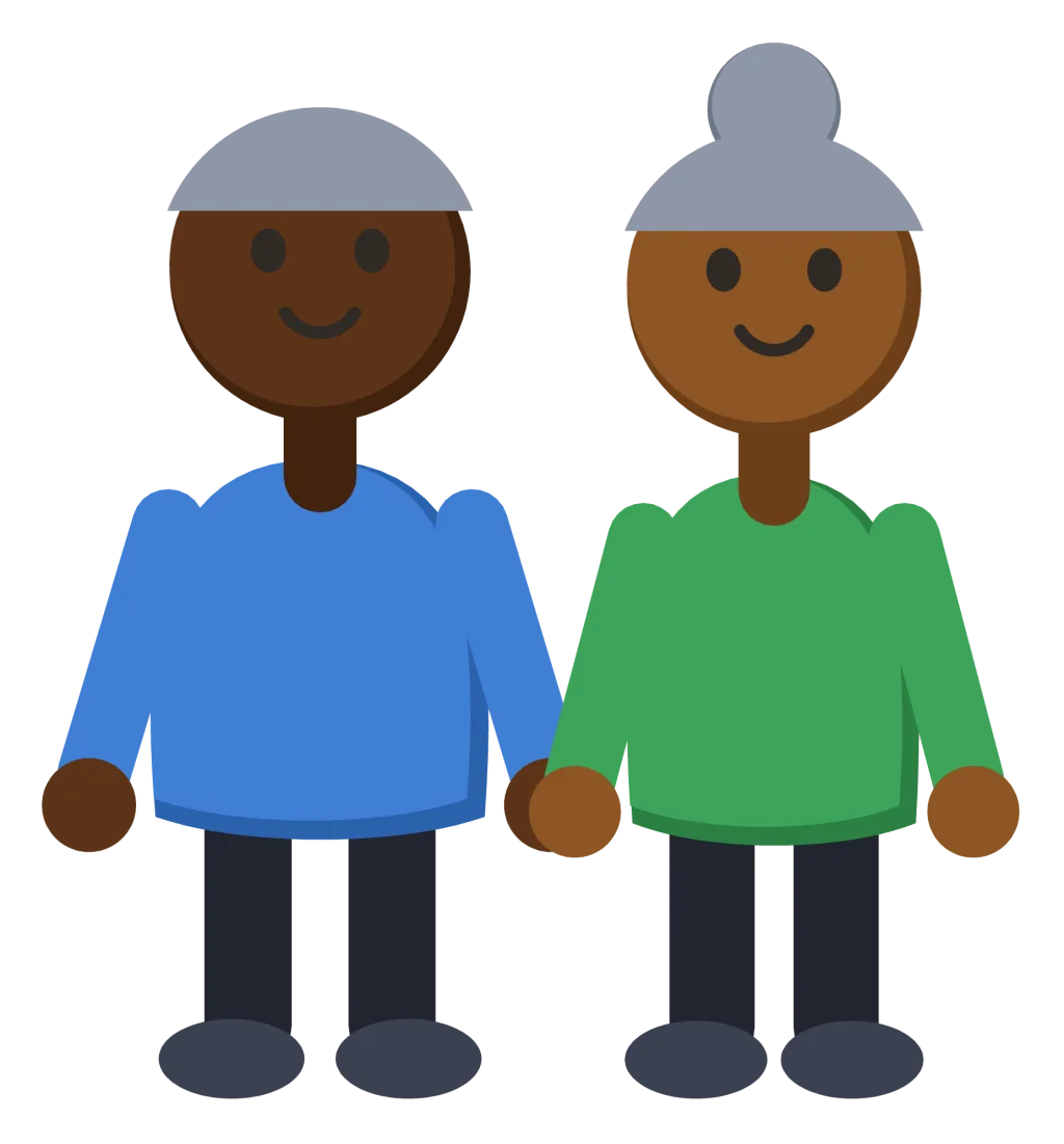 Two older people with grey hair standing side by side, both smiling.