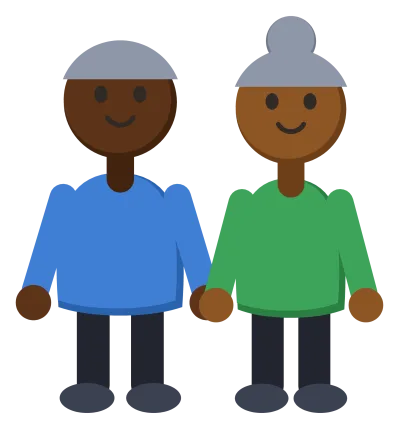 Two older people with grey hair standing side by side, both smiling.