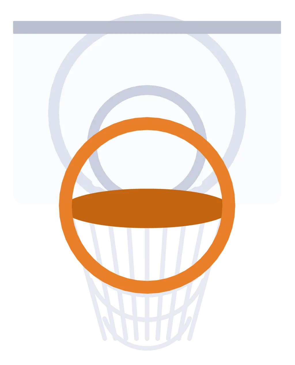 A basketball backboard with an orange rim and a white net hanging from it.