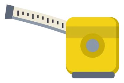 A yellow tape measure case with the steel blade pulled out and its hook at the end.