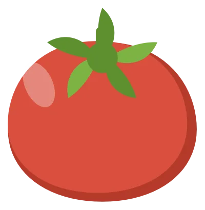 A round red tomato with a green star-shaped calyx and a short stem on top.