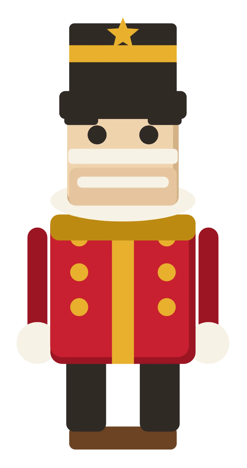 A toy nutcracker soldier in a red coat and tall black hat, with a white beard and a lever at the back.