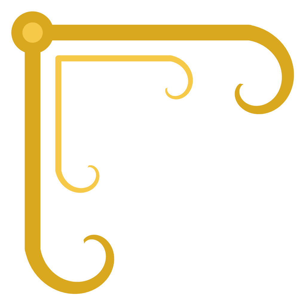 An ornamental gold corner flourish of curling scrolls, sized for the top left of a page.