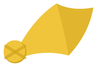 A yellow penalty flag in mid-air, knotted around a weighted corner with the cloth trailing behind.
