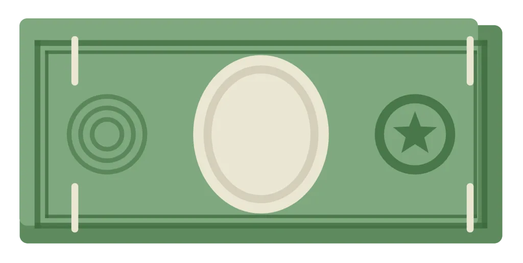 A green dollar bill seen from the front, with an ornate border, corner numerals and an empty portrait oval.