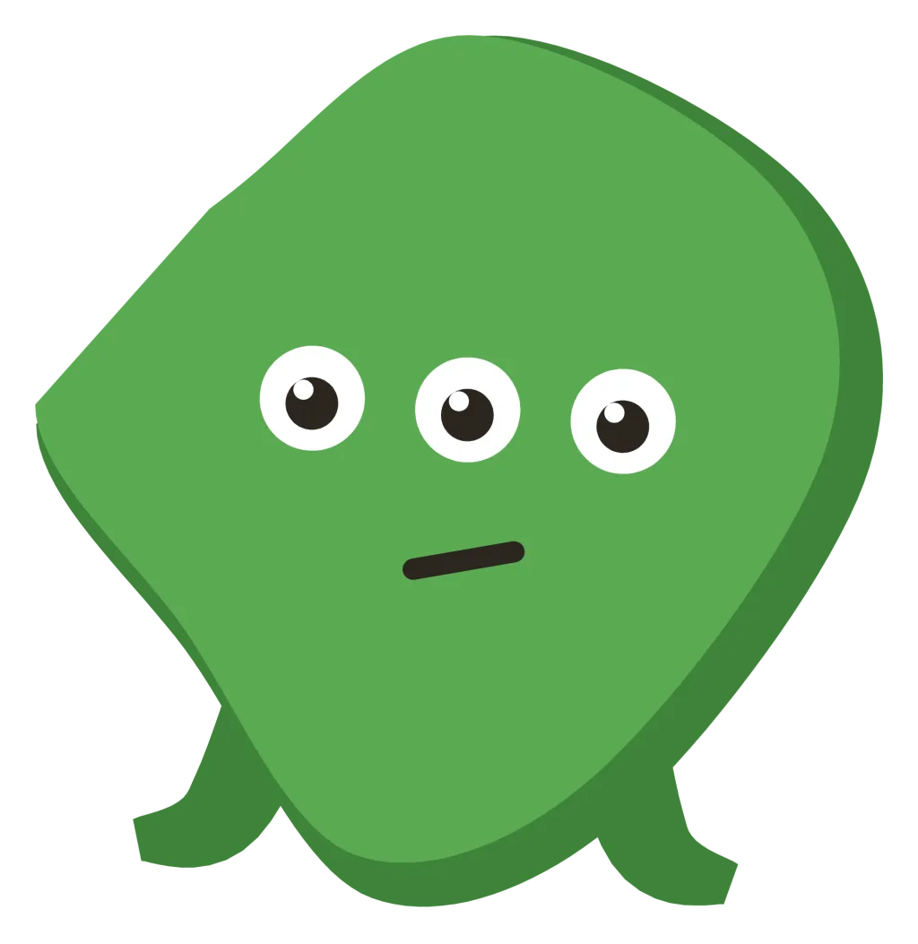 A green Snip with three eyes in a row and tentacle legs that curl outward at the tips.