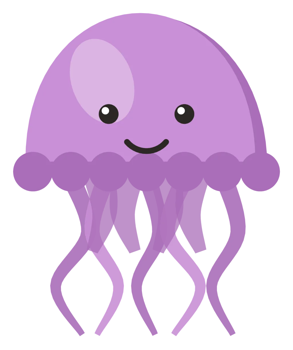 A violet jellyfish with a domed bell and long trailing tentacles beneath it.