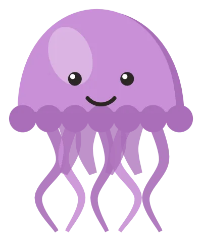 A violet jellyfish with a domed bell and long trailing tentacles beneath it.