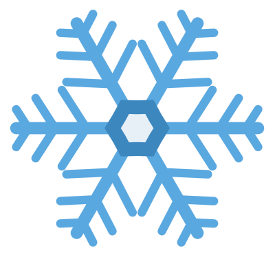 A six-armed blue snowflake with branching arms and a small hexagonal centre.