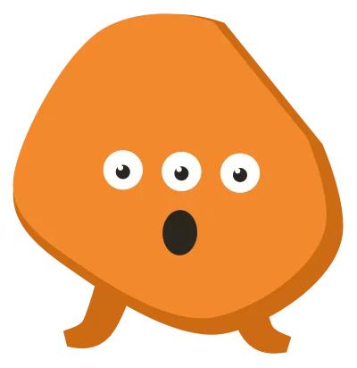 An orange Snip with three eyes, one horn, tentacle legs and a startled round mouth.