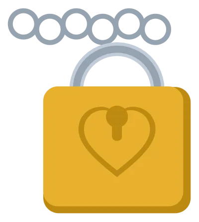 A gold padlock engraved with a heart, hanging on a length of chain.