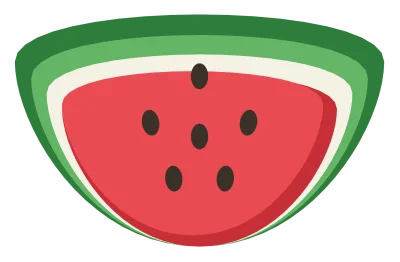 A wedge of watermelon with red flesh, black seeds, a pale rind layer and a green skin.
