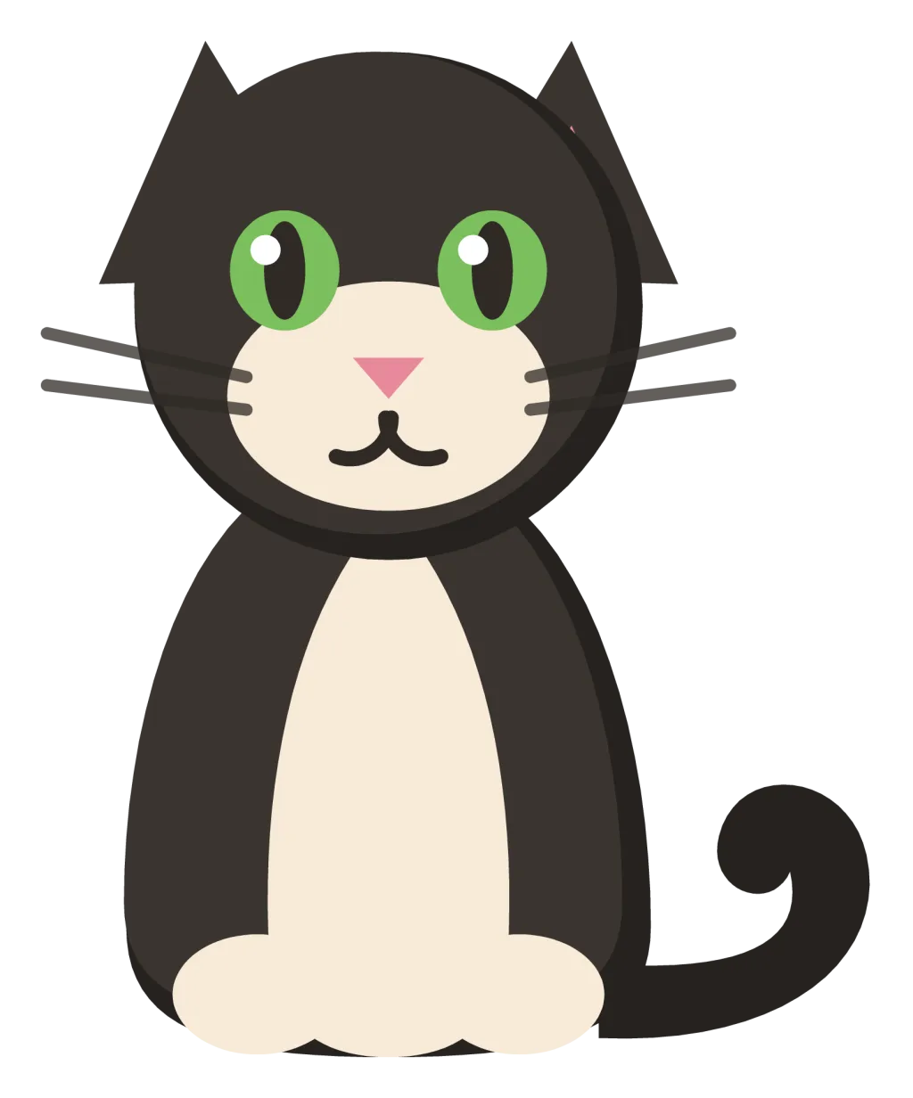 A black and white tuxedo cat sitting upright, with a white bib running down the chest and white paws.