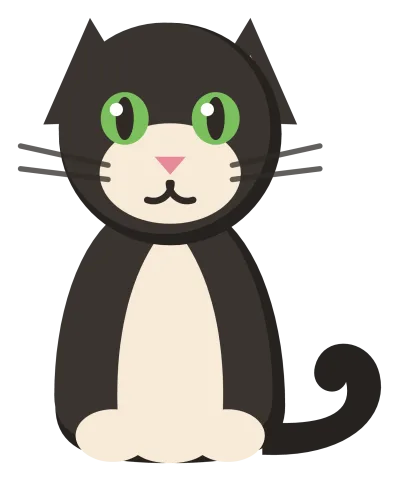 A black and white tuxedo cat sitting upright, with a white bib running down the chest and white paws.