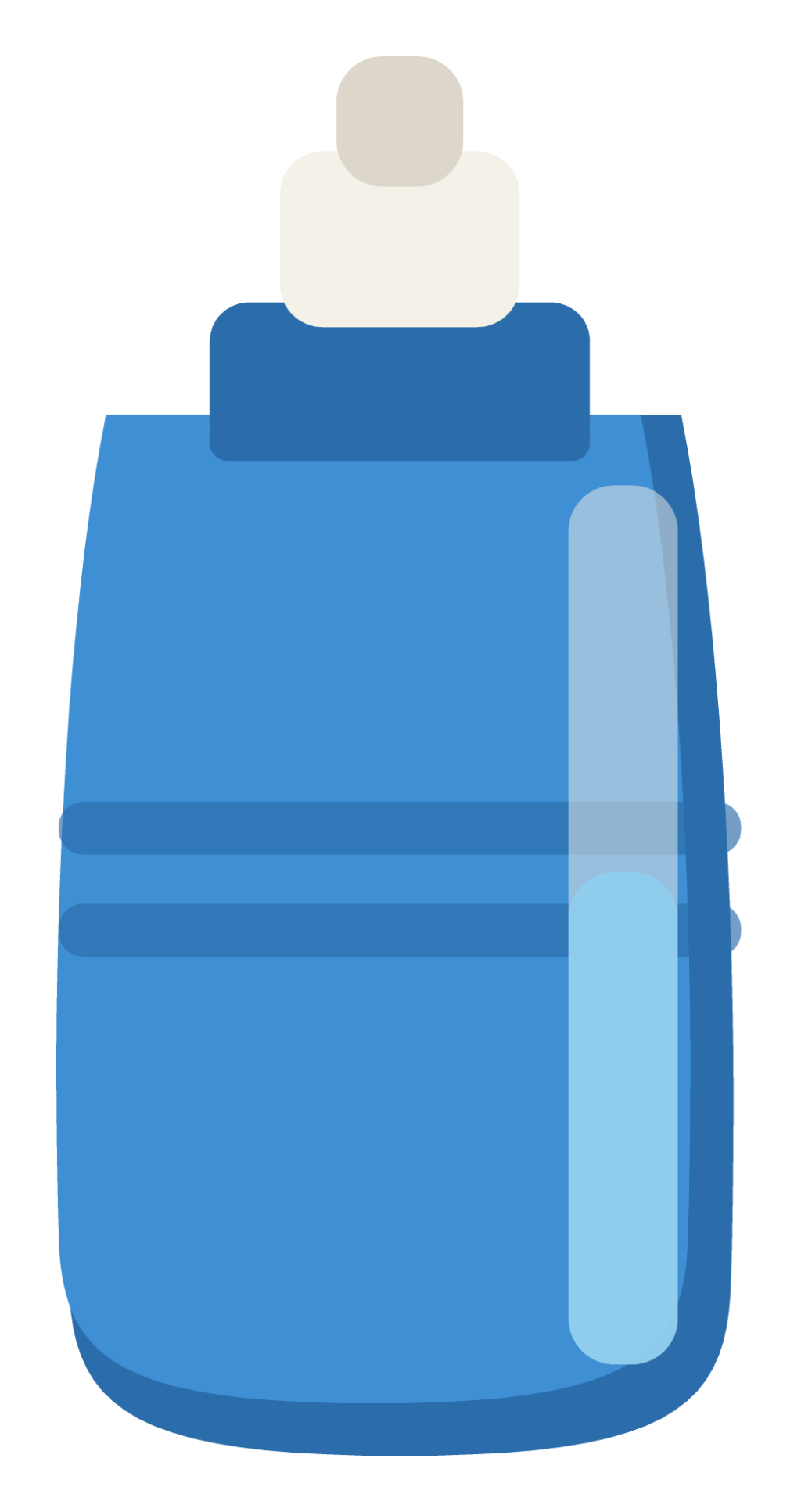 A blue sports water bottle with a pull-top cap, a moulded grip and water showing inside.