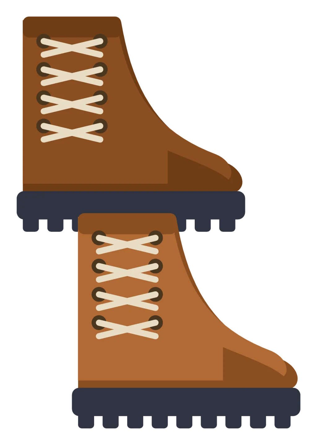 A pair of tan leather work boots with laced eyelets, thick treaded soles and reinforced toes.