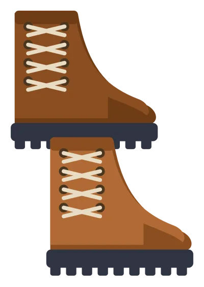 A pair of tan leather work boots with laced eyelets, thick treaded soles and reinforced toes.