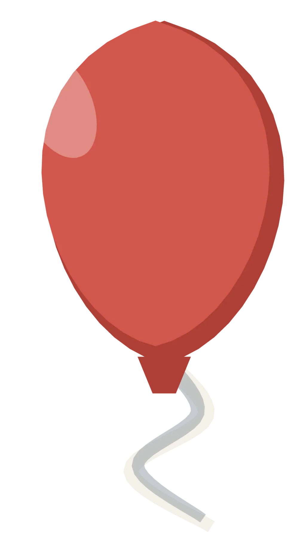 A single red balloon with a knotted neck and a long curling ribbon hanging from it.