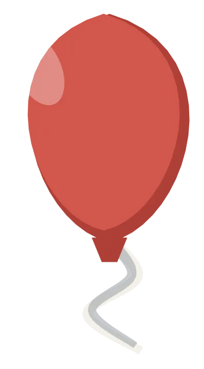 A single red balloon with a knotted neck and a long curling ribbon hanging from it.