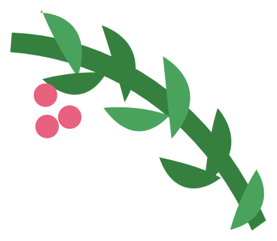 A botanical corner design of green leaves and a small berry sprig.