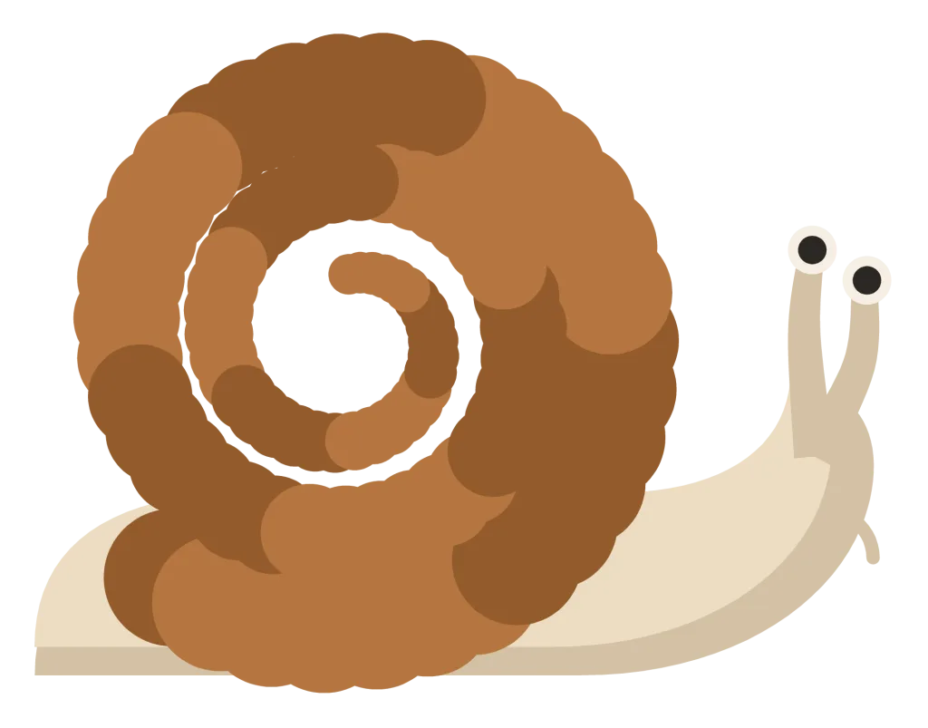 A snail with a brown spiral shell and a pale body, with two eye stalks raised.