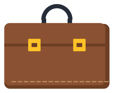 A brown leather briefcase with a handle, two gold clasps and a stitched seam.