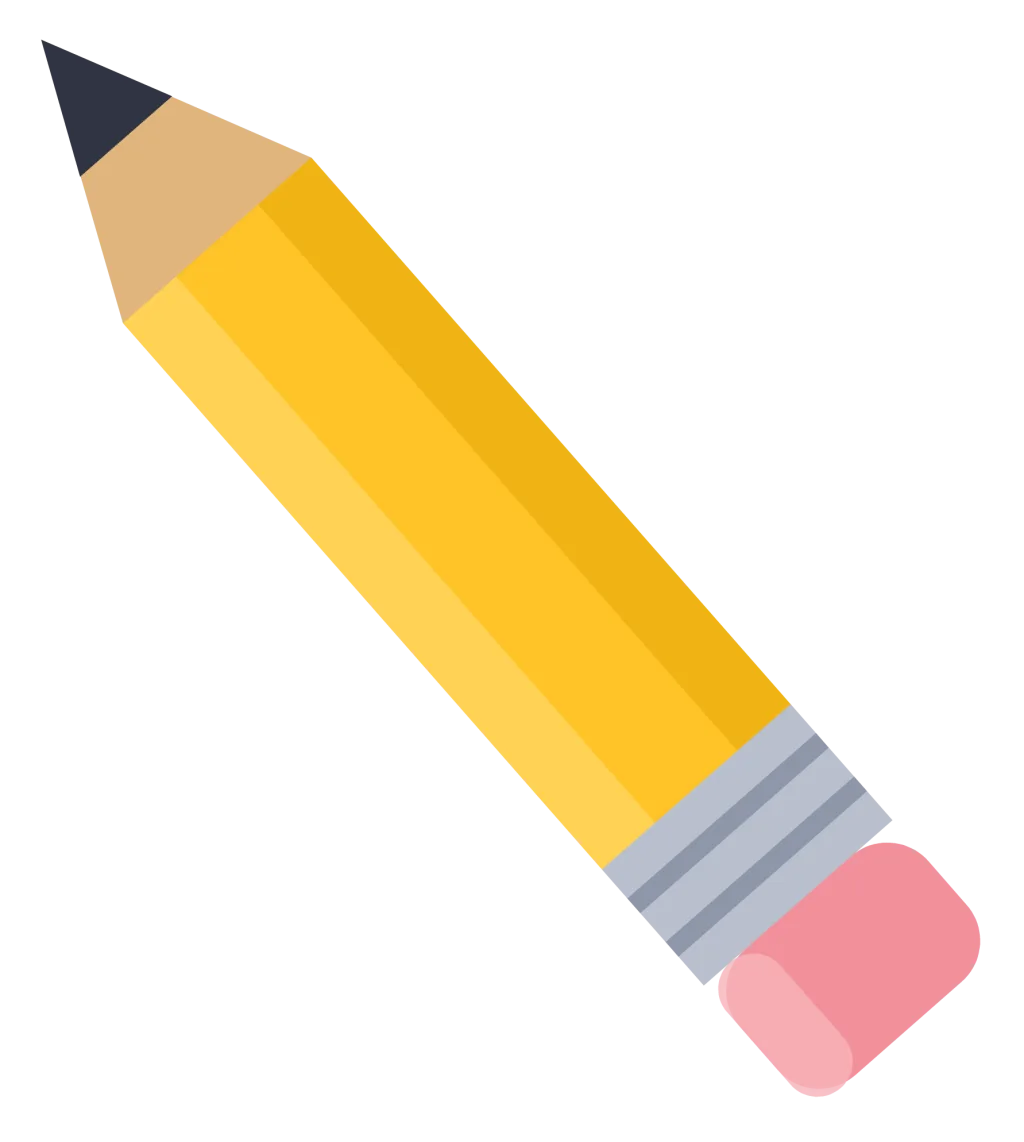 A sharpened yellow pencil lying at an angle, with a silver ferrule and a pink eraser.