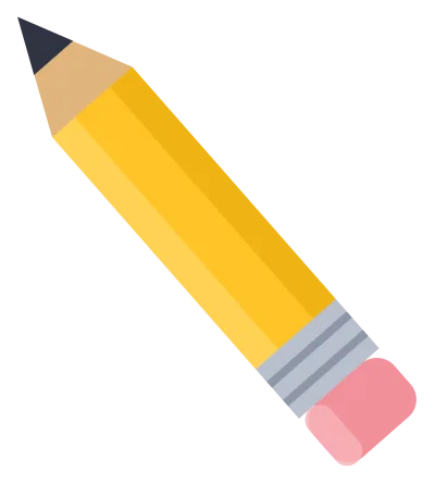 A sharpened yellow pencil lying at an angle, with a silver ferrule and a pink eraser.