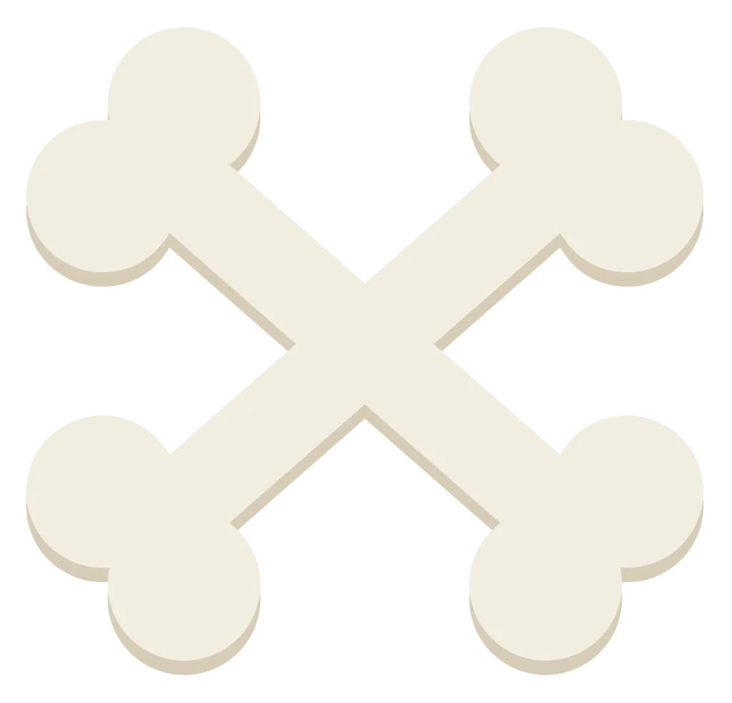 Two cream-white bones crossed in an X, each with rounded knobs at both ends.