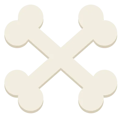 Two cream-white bones crossed in an X, each with rounded knobs at both ends.