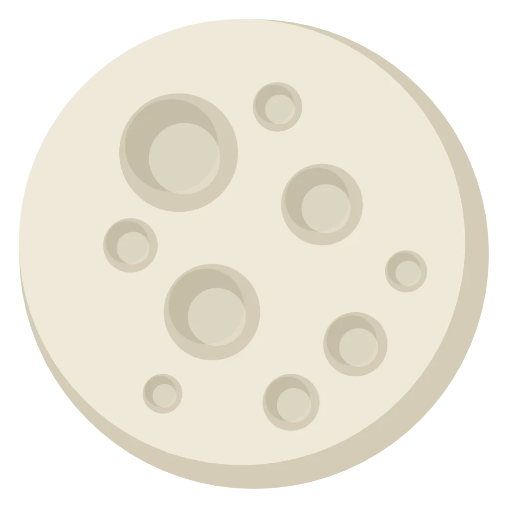 A pale full moon with craters of several sizes scattered across its face.