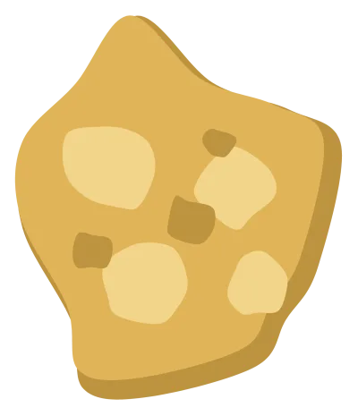 A raw gold nugget with an irregular lumpy surface and no straight edges.