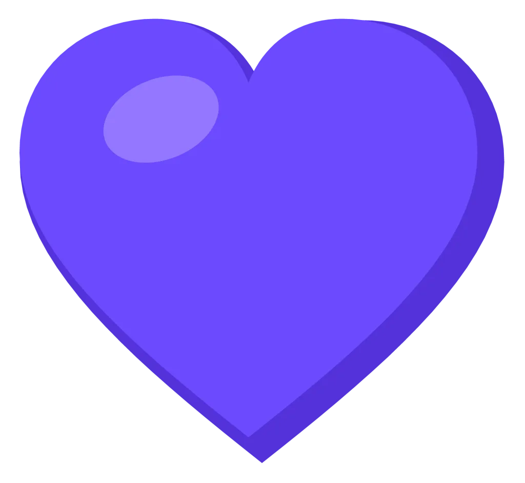 A solid purple heart with a soft highlight on the upper left lobe, drawn as a flat symbol.