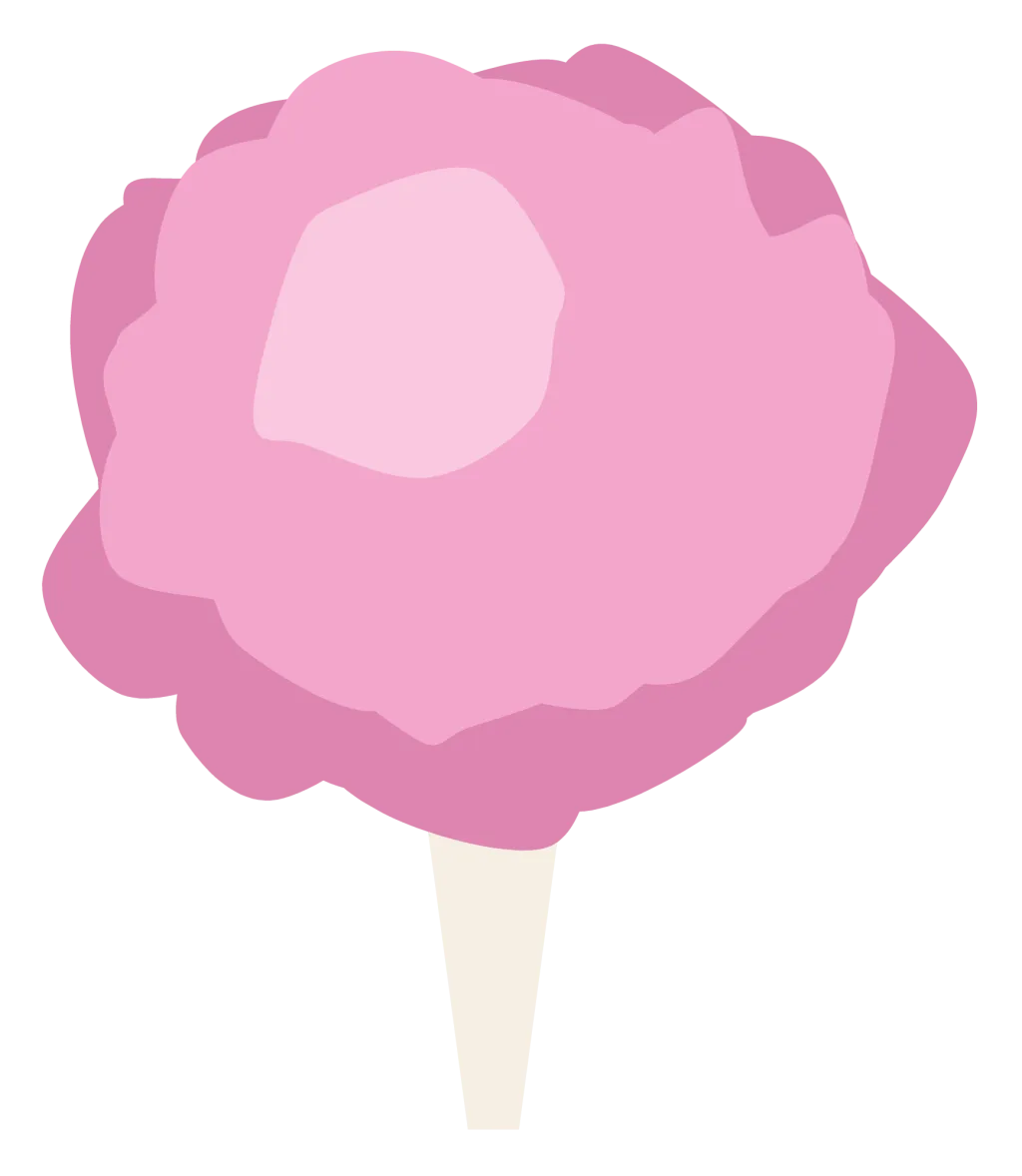A pink cloud of cotton candy wound on a paper cone, with a soft ragged outline.