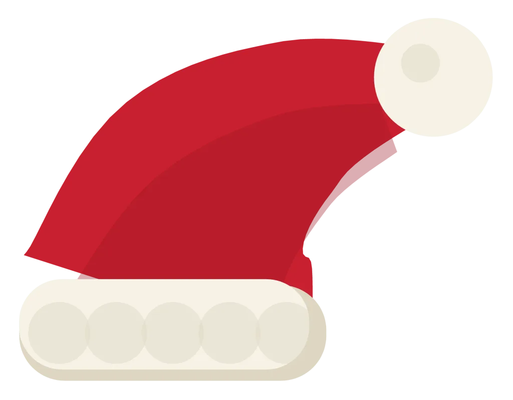 A red Santa hat with a white fur brim and a white bobble at the tip.