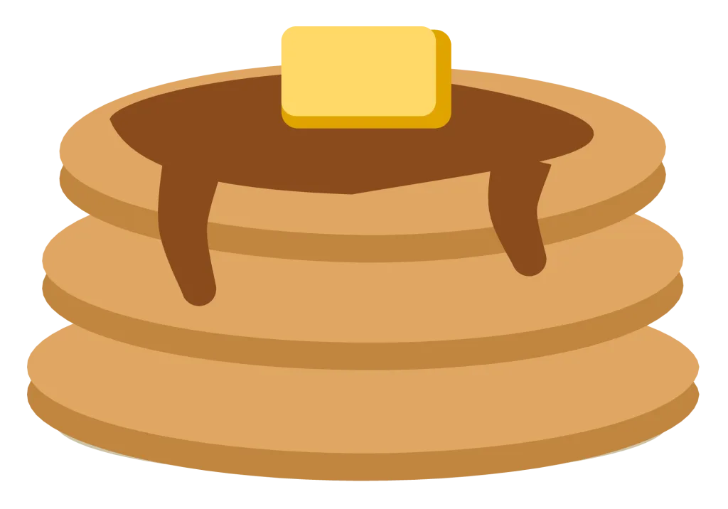 A stack of three pancakes with a pat of butter on top and syrup running down the side.