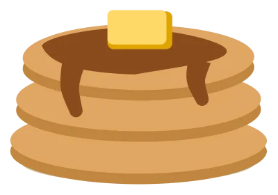 A stack of three pancakes with a pat of butter on top and syrup running down the side.