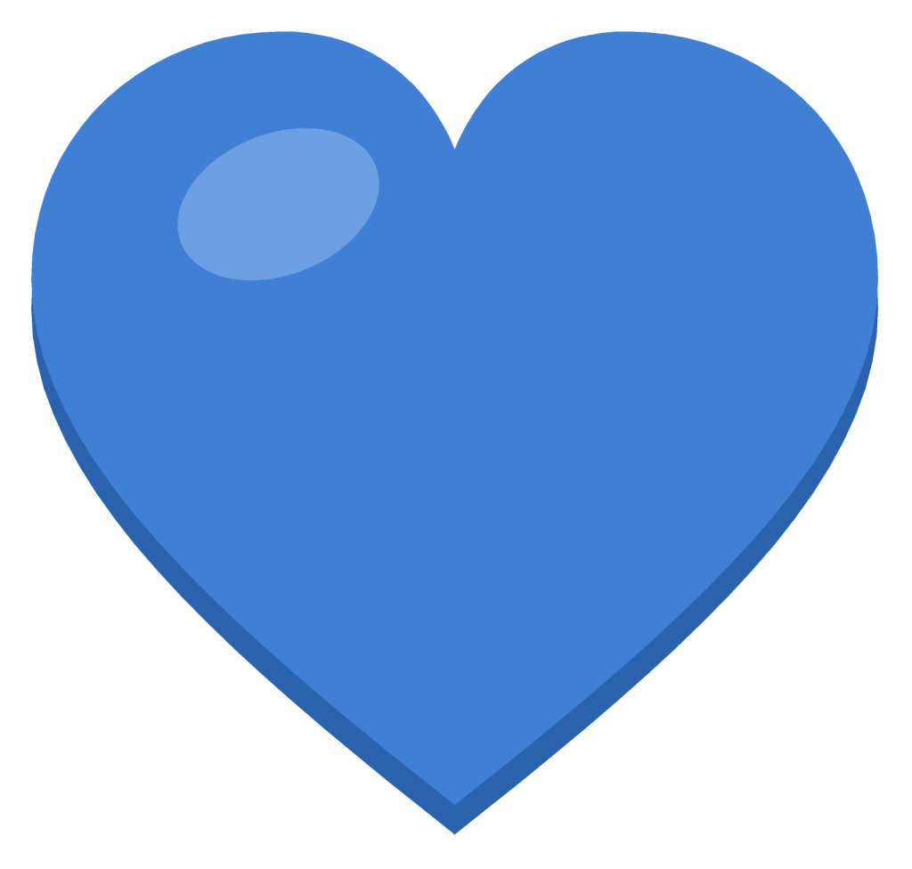A solid blue heart with a soft highlight on the upper left lobe, drawn as a flat symbol.
