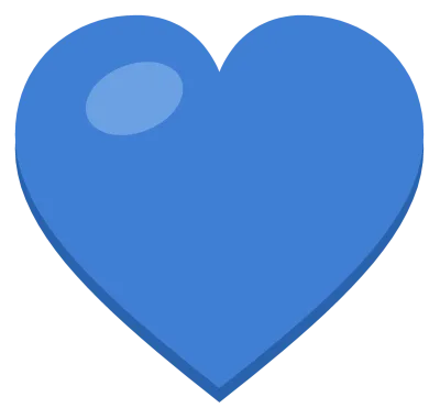 A solid blue heart with a soft highlight on the upper left lobe, drawn as a flat symbol.